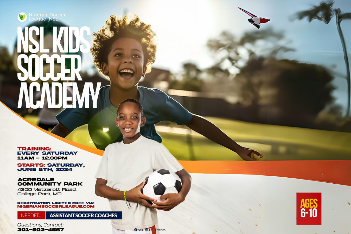 NSL Kids Soccer Academy flyer